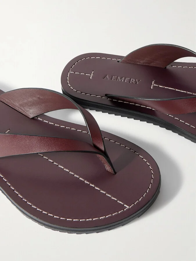 A Emery - Flora Leather Flip Flops - Burgundy - Image 4