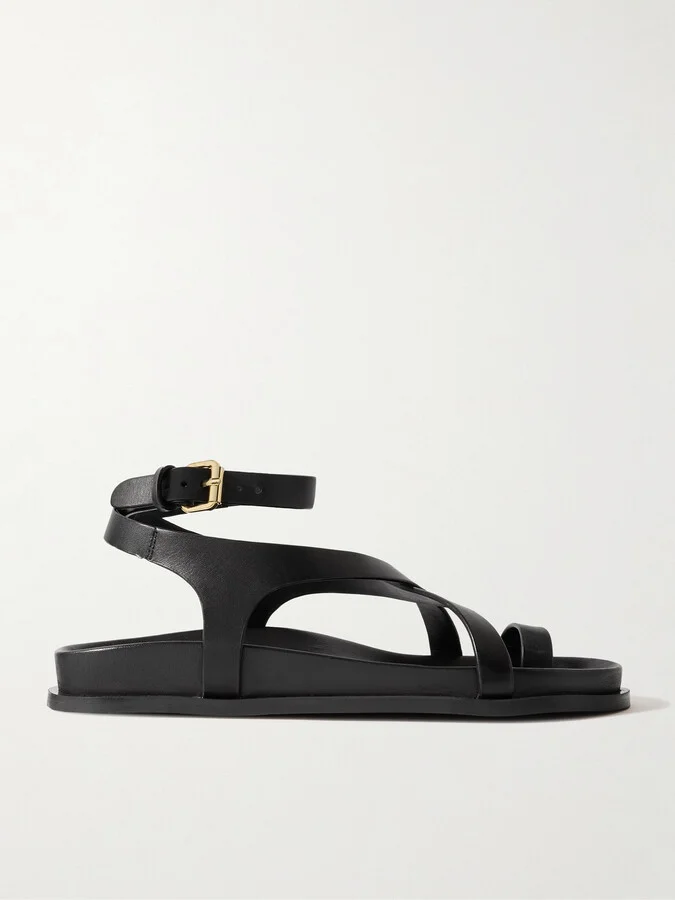 A Emery - Jalen Slim Leather Sandals - Black