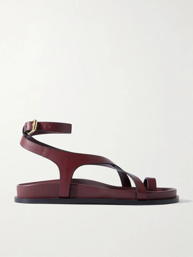 A Emery - Jalen Slim Leather Sandals - Burgundy