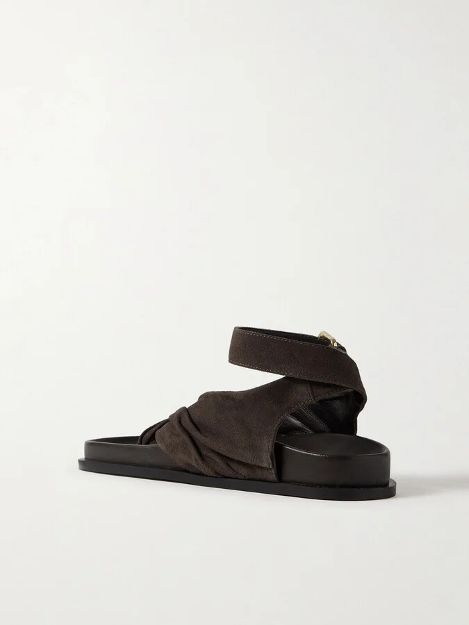 A Emery - Mantei Ruched Suede And Leather Sandals - Gray - Image 3