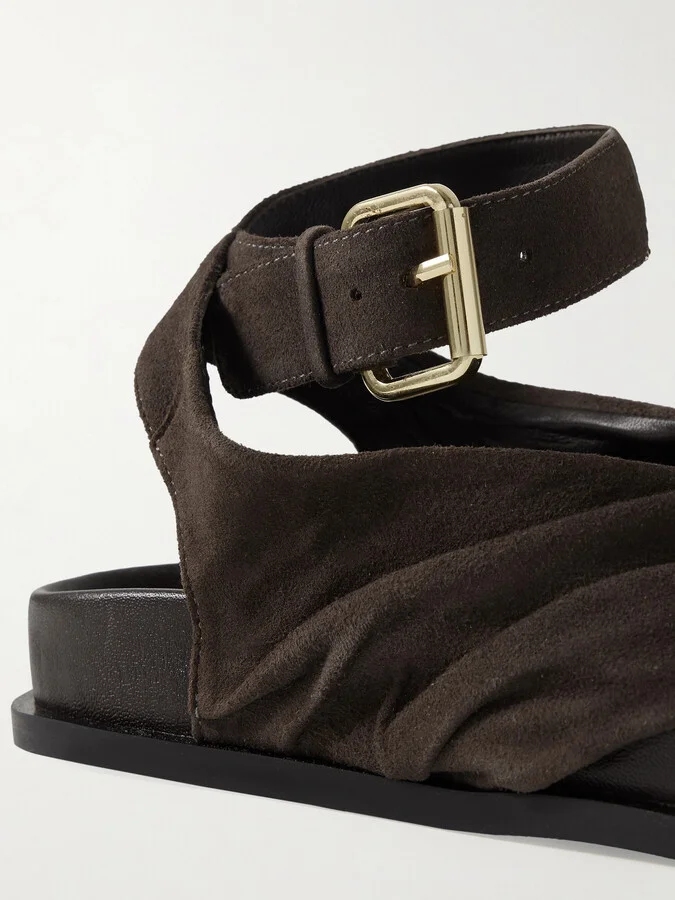 A Emery - Mantei Ruched Suede And Leather Sandals - Gray - Image 4