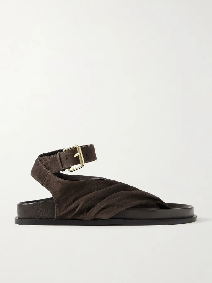 A Emery - Mantei Ruched Suede And Leather Sandals - Gray