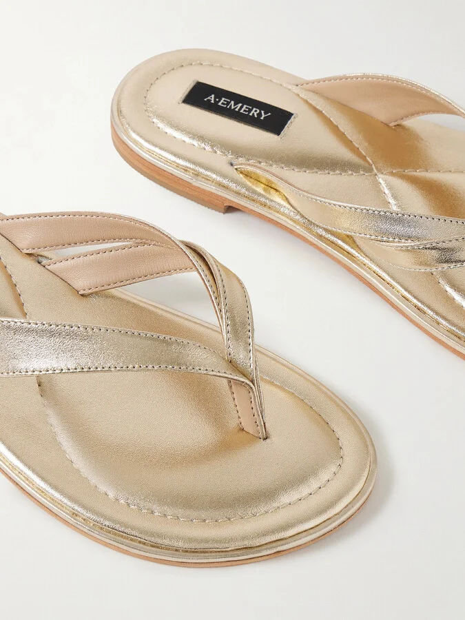 A Emery - Morgan Metallic Leather Flip Flops - Gold - Image 4