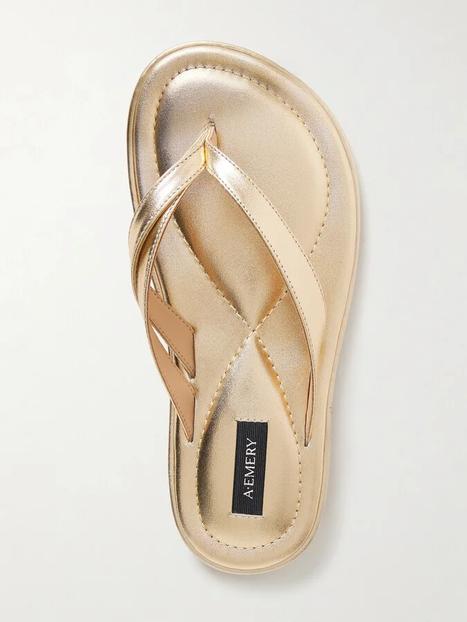 A Emery - Morgan Metallic Leather Flip Flops - Gold - Image 5