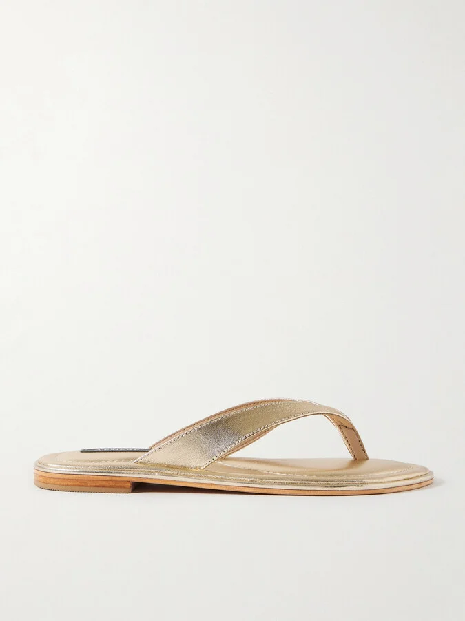A Emery - Morgan Metallic Leather Flip Flops - Gold