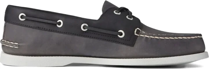 A/O 2 Eye leather "Grey/Black" boat shoes