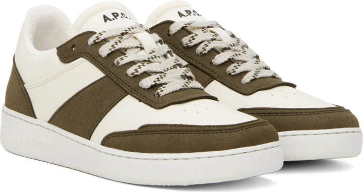 A.P.C. Off-White & Khaki Plain Sneakers - Image 4