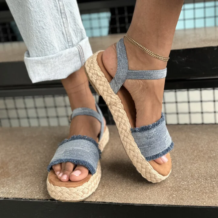 Abby Flatform Espadrille Sandal Dark Sky Textured Denim - Image 2