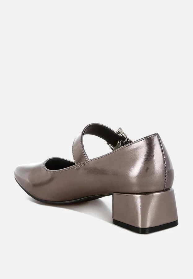 Abeba Diamante Brooch Metallic Mary Jane Pumps - Image 5