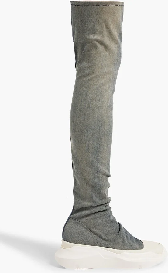 Abstract over-the-knee denim platform boots