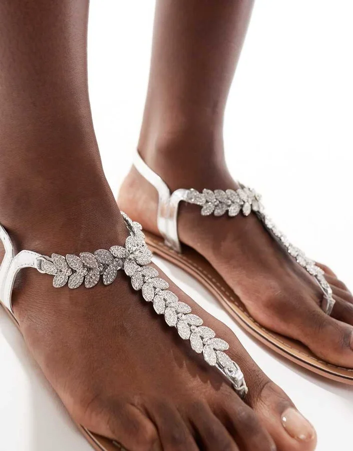 Accessorize diamante leaf sparkle sandals in silver - Image 2