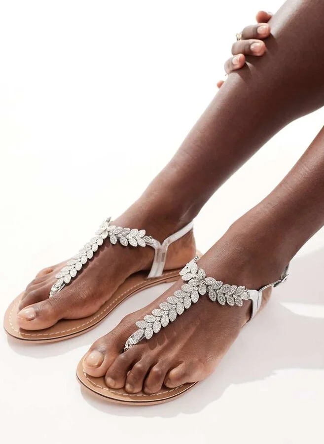 Accessorize diamante leaf sparkle sandals in silver