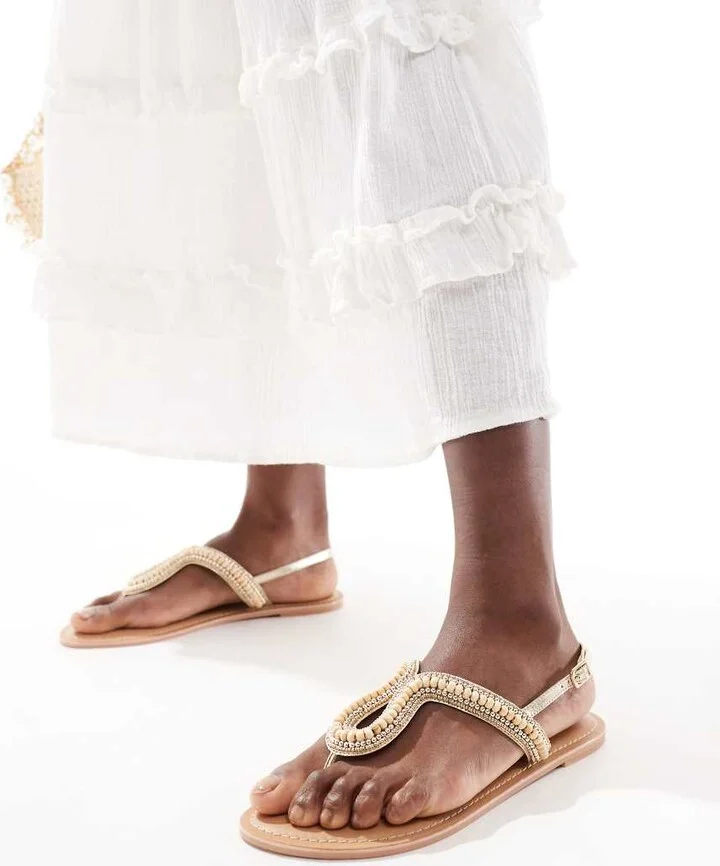 Accessorize loop beaded sandals in gold - Image 4