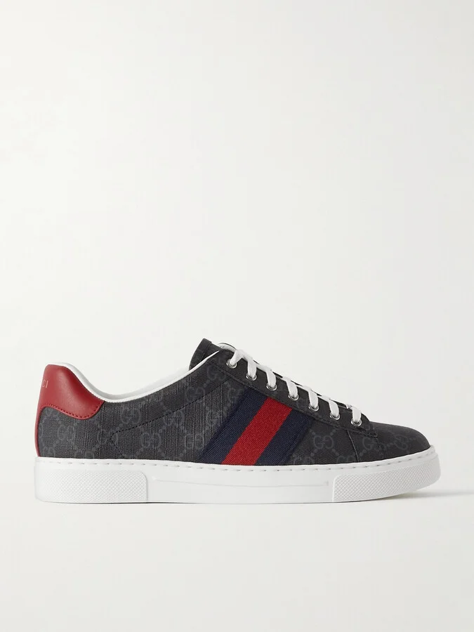 Ace Leather and Webbing-Trimmed Monogrammed Supreme Coated-Canvas Sneakers