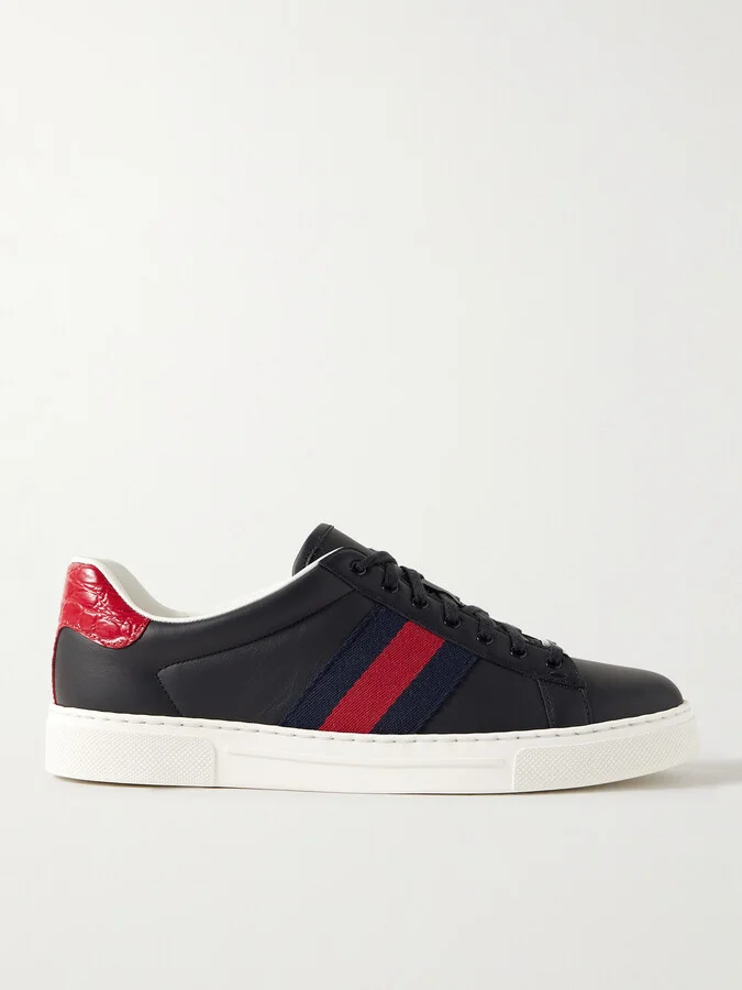 Ace Webbing-Trimmed Leather Sneakers