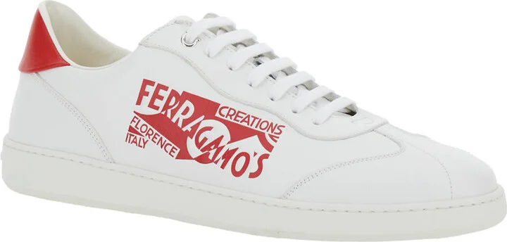 'achille' White Low Top Sneakers With Red Logo Detail In Leather Man - Image 2