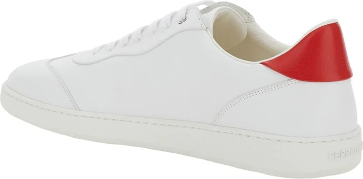 'achille' White Low Top Sneakers With Red Logo Detail In Leather Man - Image 3
