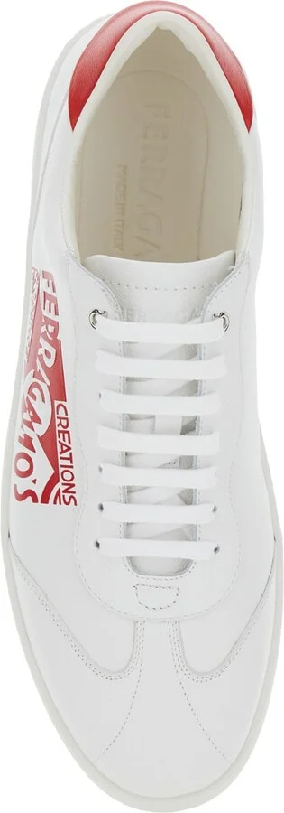 'achille' White Low Top Sneakers With Red Logo Detail In Leather Man - Image 4