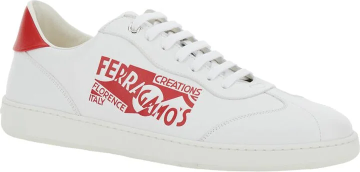 'Achille' White Low Top Sneakers With Red Logo Detail In Leather Man - Image 2