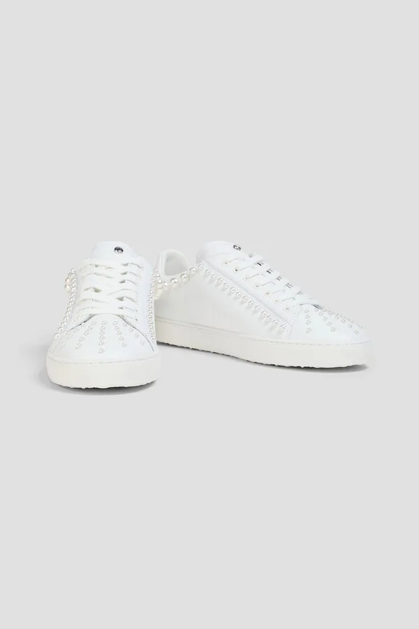 Aci faux pearl-embellished leather sneakers - Image 2
