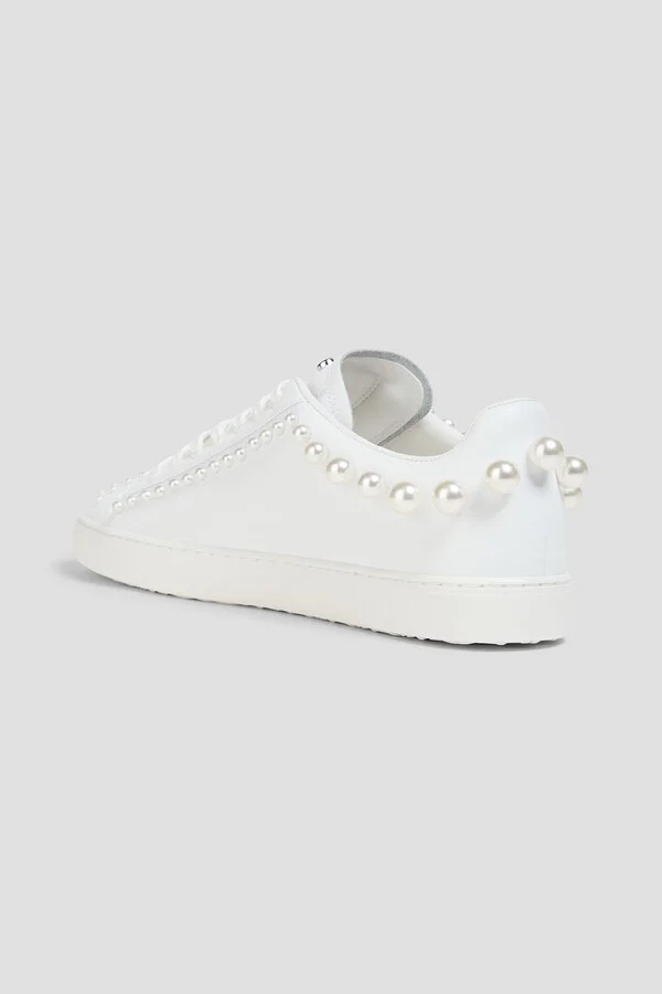 Aci faux pearl-embellished leather sneakers - Image 3