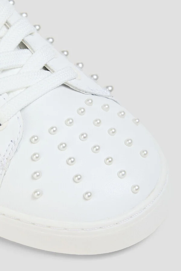 Aci faux pearl-embellished leather sneakers - Image 4