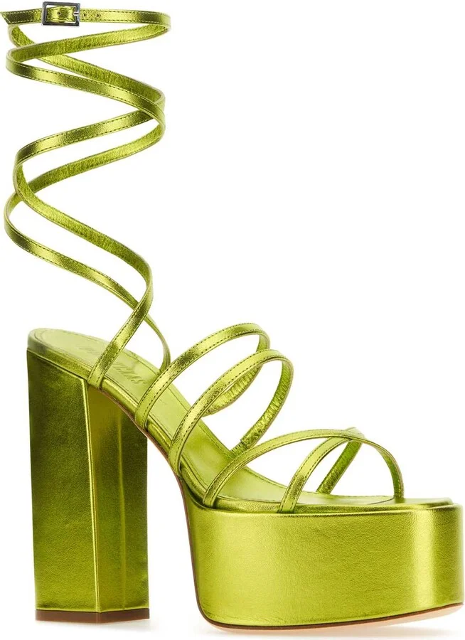 Acid Green Leather Evita Sandals - Image 2