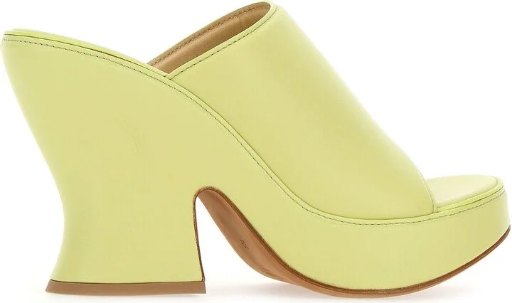 Acid Green Nappa Leather Stack Sabot - Image 3