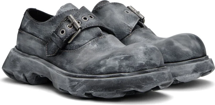 Acne Studios Black & Gray Buckle Leather Loafers - Image 4