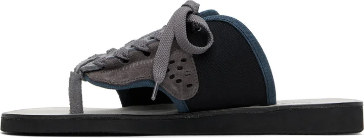 Acne Studios Black & Gray Lace-Up Leather Sandals - Image 3