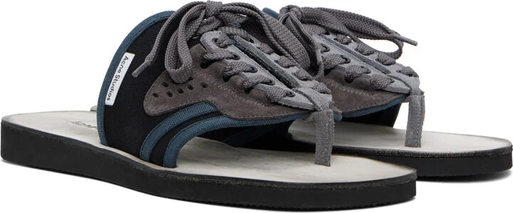 Acne Studios Black & Gray Lace-Up Leather Sandals - Image 4