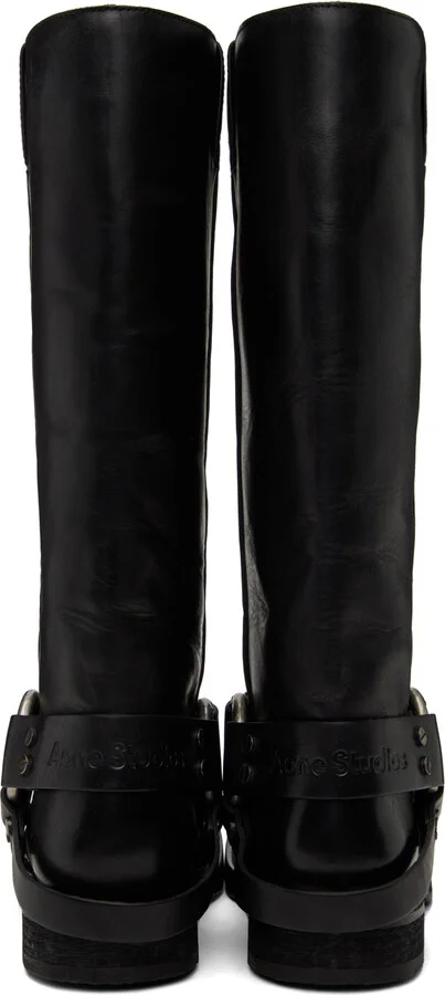 Acne Studios Black Leather Buckle Tall Boots - Image 2