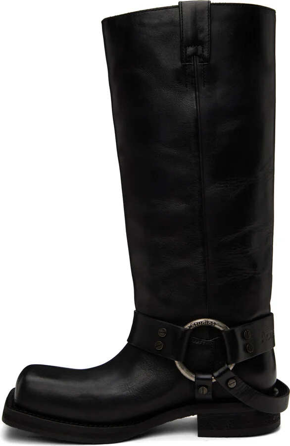 Acne Studios Black Leather Buckle Tall Boots - Image 3