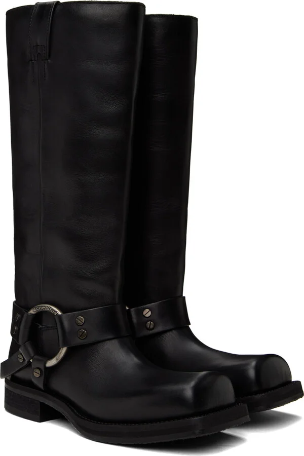 Acne Studios Black Leather Buckle Tall Boots - Image 4