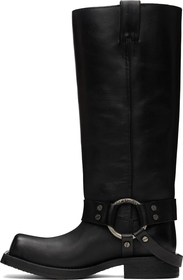 Acne Studios Black Leather Buckle Tall Boots - Image 3