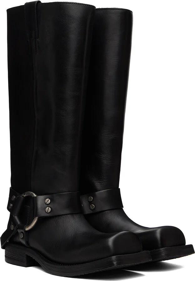 Acne Studios Black Leather Buckle Tall Boots - Image 4