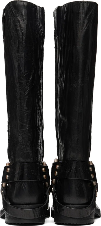 Acne Studios Black Leather Buckle Tall Boots - Image 2