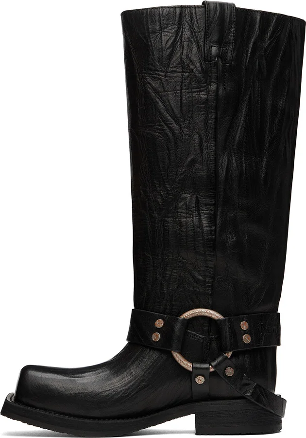 Acne Studios Black Leather Buckle Tall Boots - Image 3