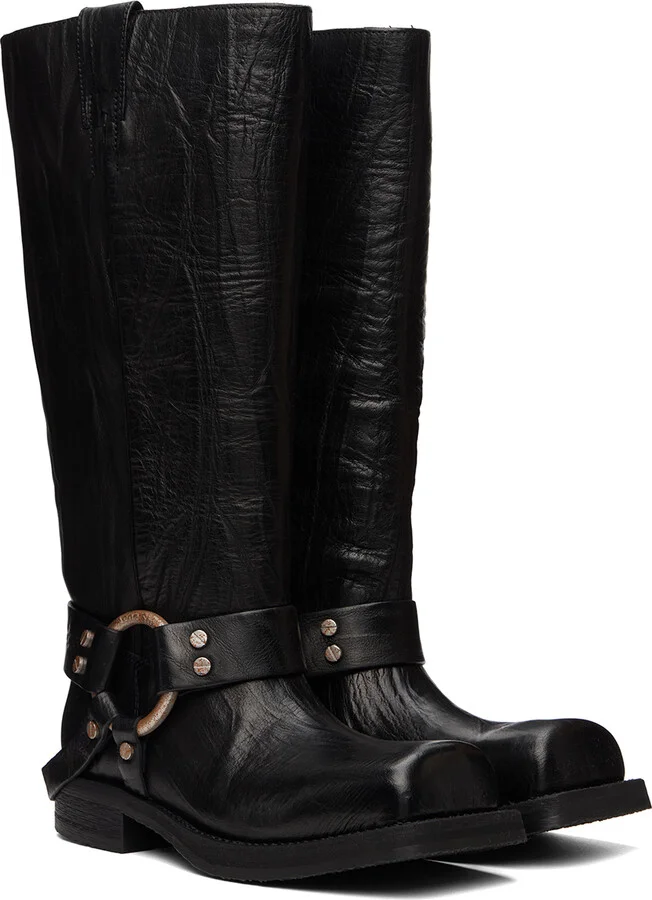 Acne Studios Black Leather Buckle Tall Boots - Image 4