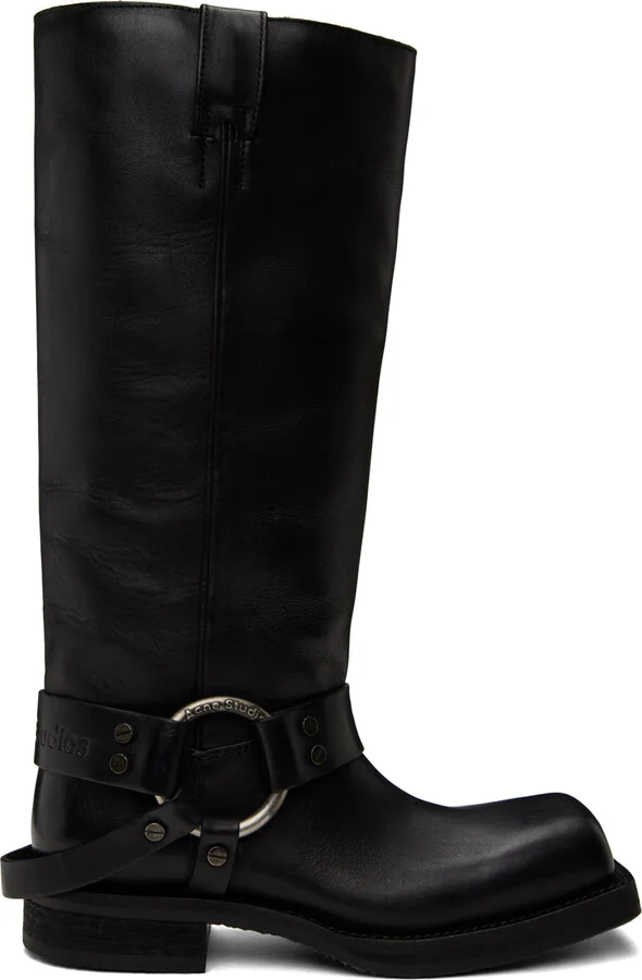 Acne Studios Black Leather Buckle Tall Boots