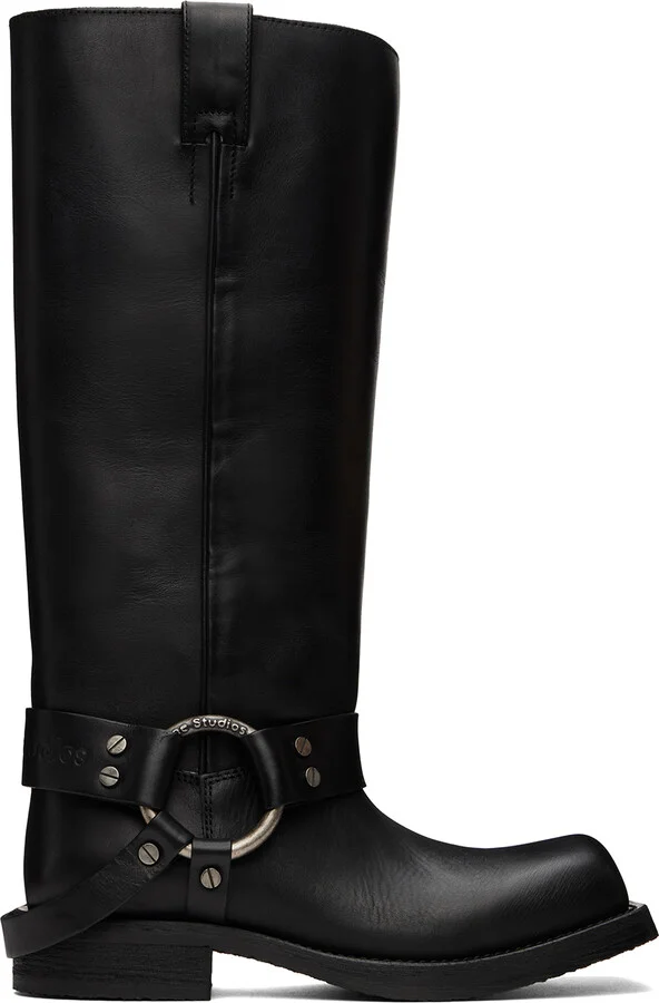 Acne Studios Black Leather Buckle Tall Boots