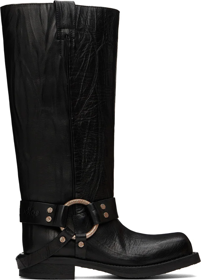 Acne Studios Black Leather Buckle Tall Boots