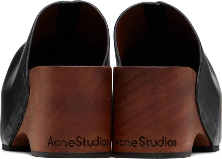 Acne Studios Black Leather Wood Clogs - Image 2