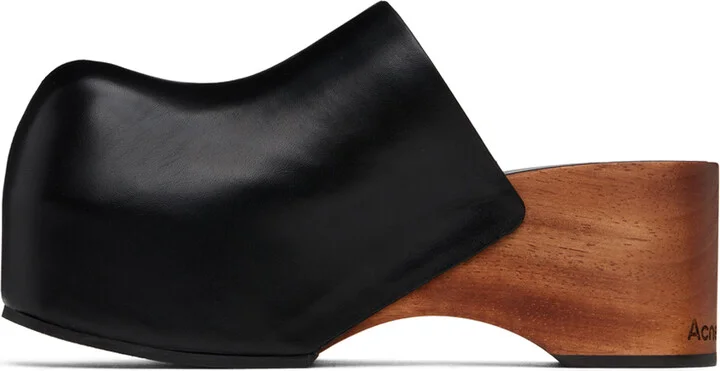 Acne Studios Black Leather Wood Clogs - Image 3