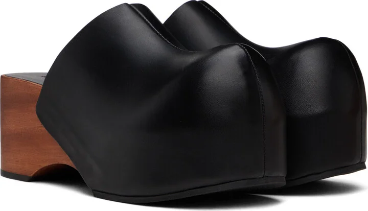 Acne Studios Black Leather Wood Clogs - Image 4