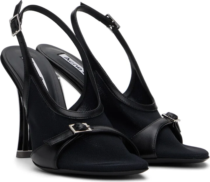 Acne Studios Black Mesh Slingback Heels - Image 4