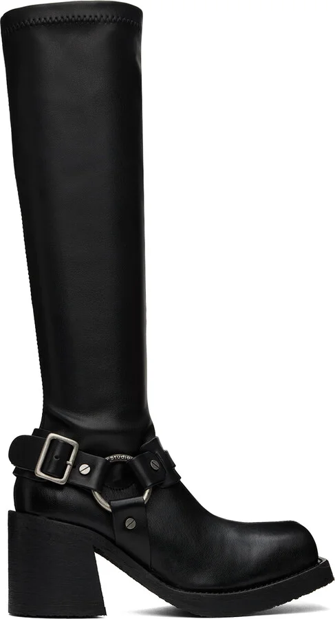 Acne Studios Black Pull-On Buckle Tall Boots