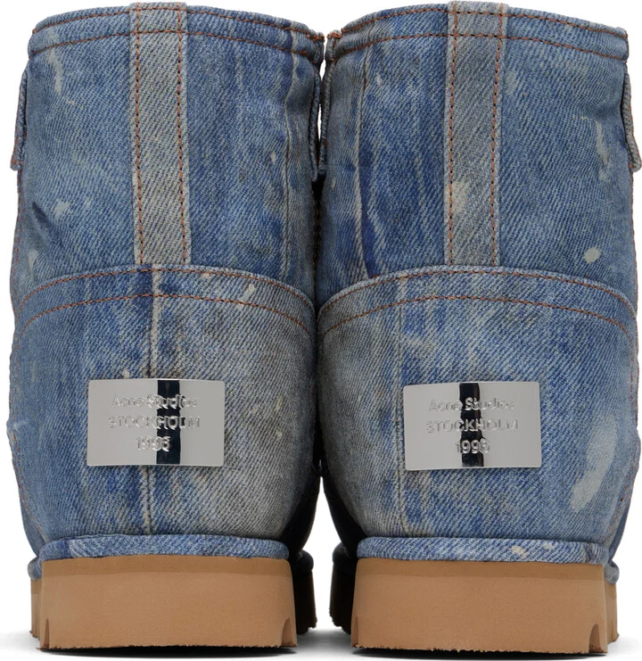 Acne Studios Blue Batter Low Print Denim Boots - Image 2