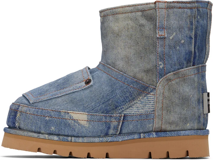 Acne Studios Blue Batter Low Print Denim Boots - Image 3