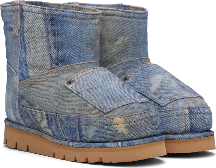 Acne Studios Blue Batter Low Print Denim Boots - Image 4